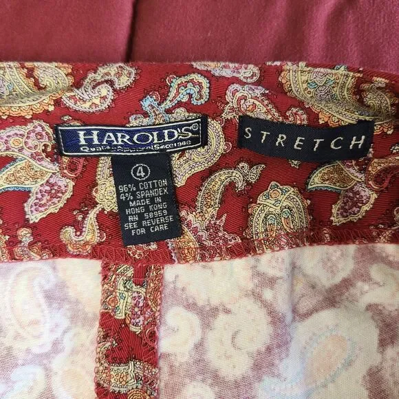Vtg Harold's Sz 4 Paisley Pants Womens Stretch Cotton Spandex Ivy Prep 90s Y2K - Picture 6 of 10
